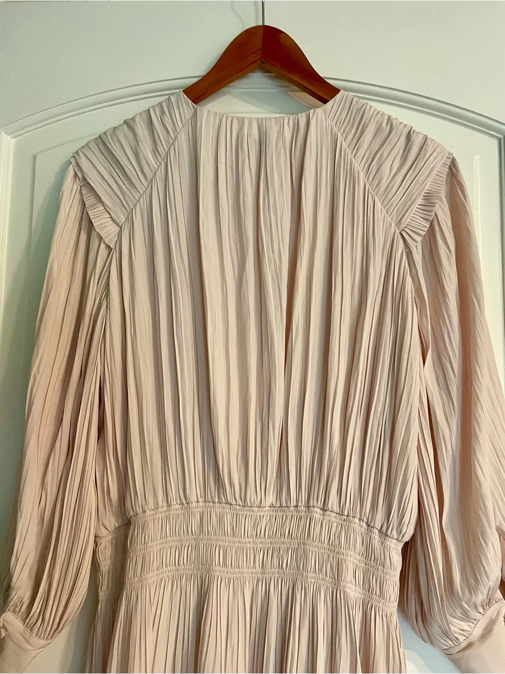 Joie Blush Solid Pleated Smocked Long-Sleeve Midi Dress - Picture 4 of 12
